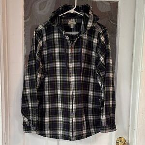 LL Bean Men’s Blue and White Plaid Hooded Zip Up Light Jacket Size 2X
